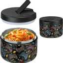 Pawtong 12oz Insulated Vacuum Food Jar with Buckle Lid Wide Mouth Soup Thermo for Hot Food Kids Leakproof Stainless Steel Lunch Container (Black-Game)