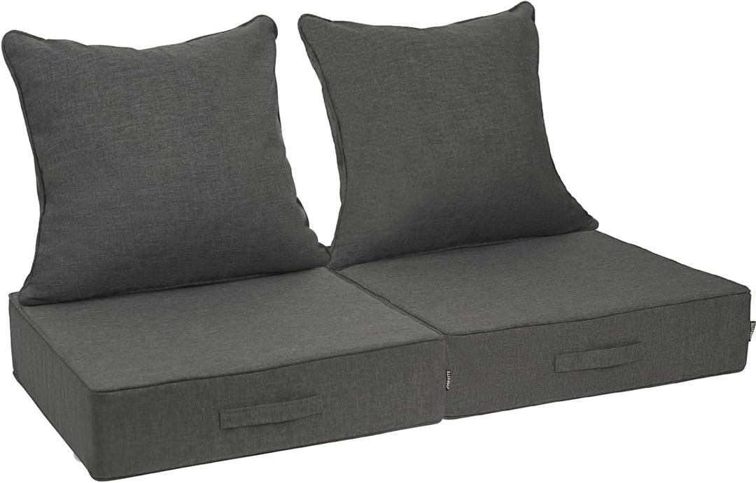 Outdoor Olefin Water-Resistant Deep Seat Cushion Set, 2PCS Weather and Fade Resistant 23''x 26''x 6'' Patio Furniture Seat Cushion, Thickened Sofa Chair Pad for Lawn, Garden, Dark Gray