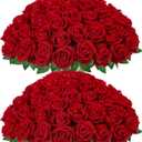 InnoGear 100 Pcs Red Roses Artificial Flowers, Fake Velvet Silk Rose Bulk Faux Flower for Decoration DIY Wedding Centerpieces Proposal Bridal Bouquets Shower Party Home Floral Decor (100, Red)