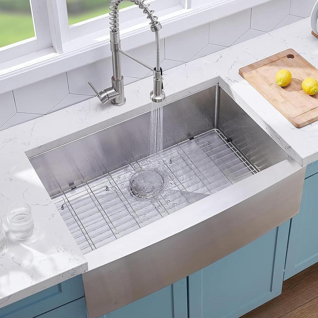VCCUCINE Farmhouse Sink, 30x22 Inch Stainless Steel Farmhouse Kitchen Sink, Undermount Drop in Single Bowl Basin Apron Sink, Brushed Nickel Farm Sink With Strainer