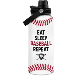 Baseball Water Bottle 32 Oz - Insulated Stainless Steel Sport Bottles with Lid - Baseball Gift for Men Players Fan Coach