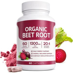 2 x Organic Beet Root Capsules,Purely Natural, Supports Circulatory Wellness, Efficient Oxygen Use, Plant-Based Beet Root Formula, Tablet Form, Daily Use, Non-GMO EXP 03/29/2028