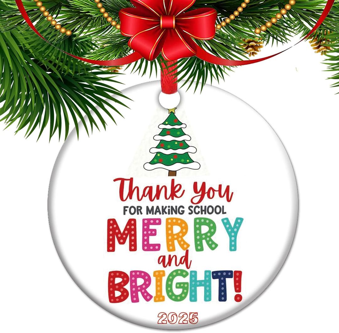 Teacher Appreciation Gifts, 2025 Christmas Ornament for Teacher Gift, Teacher Memory Ceramic Keepsake Ceramic, Thank You Gift for Teacher, End of Year Teacher Appreciation (C13)
