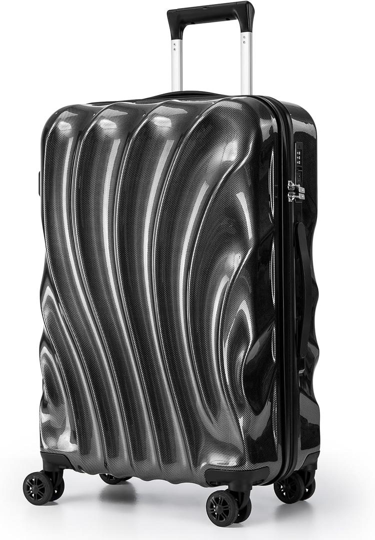 24 Inch Medium Checked Hardside Luggage, ABS+PC Hardshell Suitcase with Spinner Wheels TSA Lock, Lightweight Carry on Check Luggage with Scratch Resistant Surface (Black)