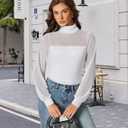 Avidlove Long Sleeve Body Suits Womens Mesh Turtleneck Bodysuit Thong Dressy Going Out Bodysuits Top Fall Outfits (Large, White)