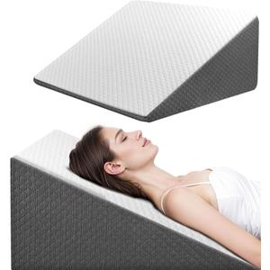 Wedge Pillow for Sleep Apnea, Bed Wedge Pillow for Headboard, Headboard Triangle Pillow Wedge for Acid Reflux, After Surgery, Snoring, Cooling Memory Foam Top, Removable Cover, 24x24x12Inch (White)