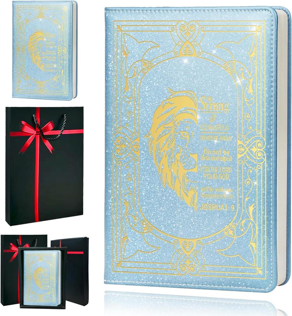 Christian Gifts,A5 Hardcover Leather Journal for Women - 200 Pages Premium Paper Notebook,Lion Journal with 180 Lay Flat Design for Daily Diary, Prayer & Planning (Lion Sky Blue)