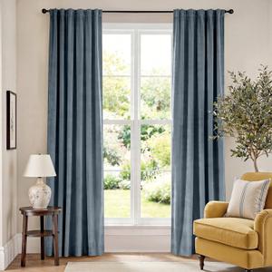 Lazzzy Blackout Dark Slate Velvet Curtains Rod Pocket 52×84 Inch 2 Panels
