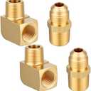 Pelopy 4 Pack Brass Grill Connectors for Big Buddy Heater 90 Degree Barstock Street Elbow Half Union Gas Adapter 3/8" Flare x 3/8" NPT Male Pipe for F273684 Propane Hose