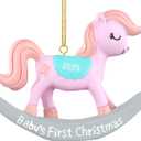 FLYAB 2025 Baby's First Christmas Ornaments Xmas Gifts for Women Pink Resin Rocking Horse Ornament for Christmas Tree Car Birthday Party Decorations Memorial Gifts for Kids Teens Friend