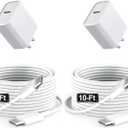 iPad Charger Fast Charging 10ft USB-C Cable & 20W USB-C Charger Block 2-Pack for Apple iPad A16/11th/10th/Pro 13/12.9/11/Air/Mini A17 Pro, iPhone 17/16/15 Series, White
