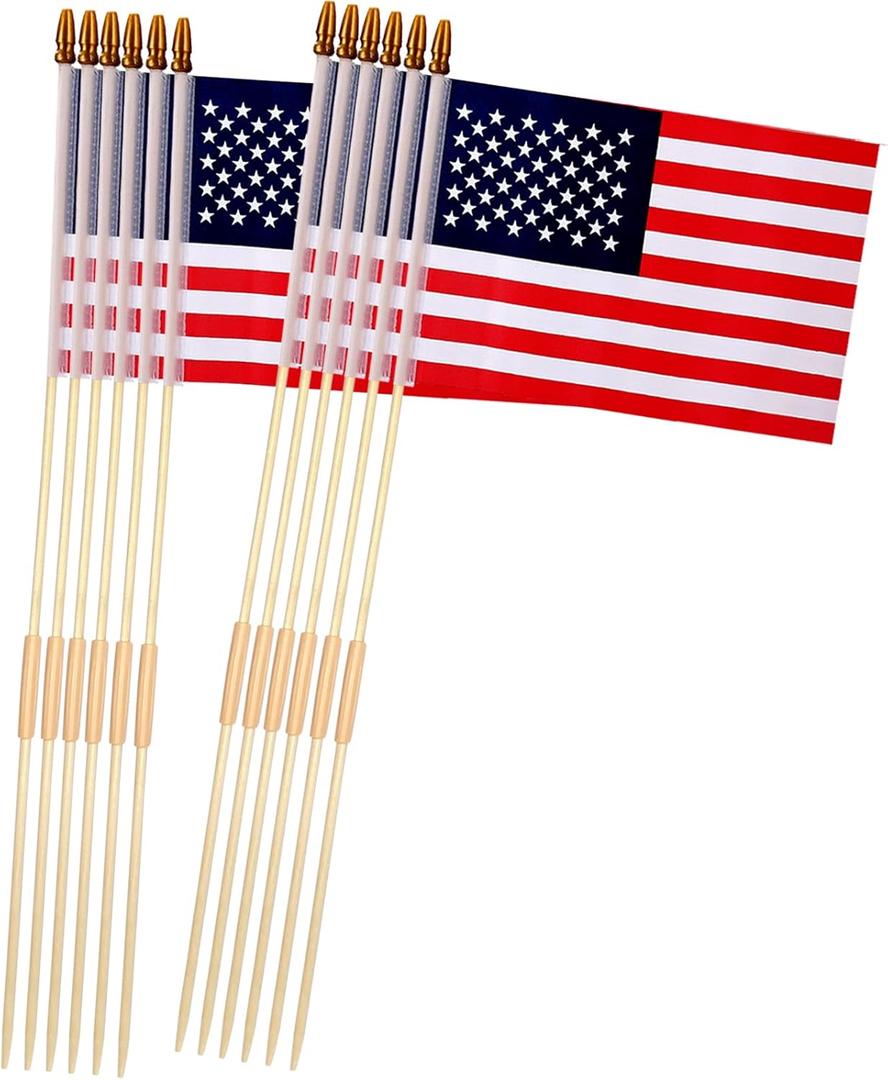 12 Pack 8x12 Inch American Flags on Stick, American Flags for Outside, USA Stick Flag with Handheld and Grounded Multi-Purpose Flagpole, Memorial Day, 4th of July Decorations, Veterans Day, Patriotic Decorations
