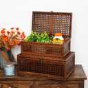 Handwoven Rattan Storage Boxes Set of 2, Decorative Wooden Wicker Chest with Lids and Latches, Vintage Boho Storage Trunks for Living Room, Bedroom, Home Decor