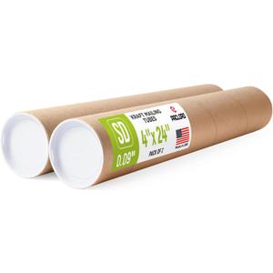 4" x 24" Reinforced Kraft Paper Mailing Tube, Pack of 2 Tubes with 4 Caps – Secure USPS Approved Poster Tube – Made in USA Cardboard Tube for Shipping and Storing Posters, Prints, Artwork