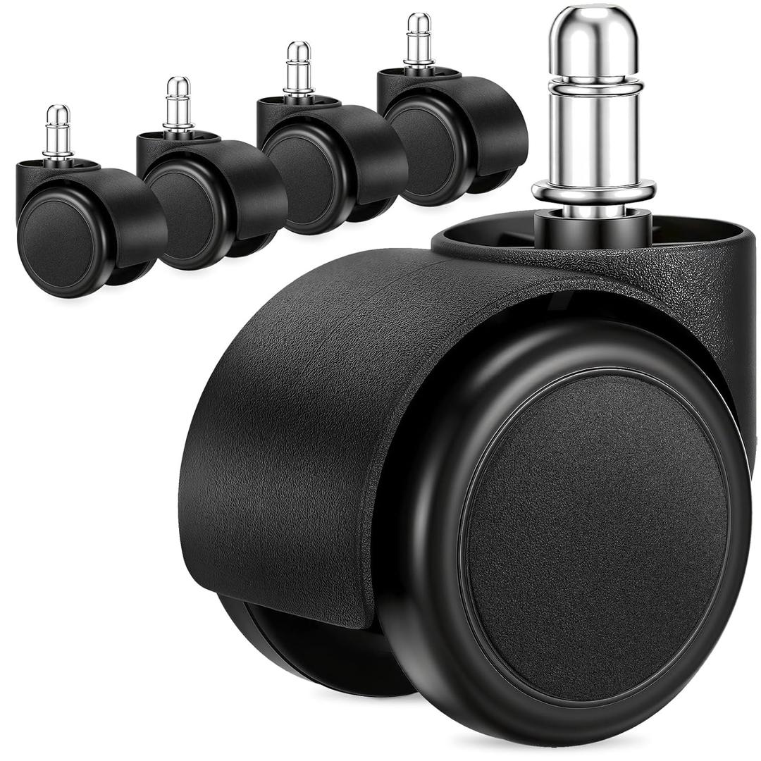 2 Inch Office Chair Casters Wheels Heavy Duty, 5 pcs Chair Wheel Replacement, Mute Rubber Rotating Desk Chair Wheels for All Floor, Smooth & Quiet Caster, Universal Standard Stem Size Fits 99%