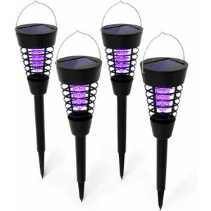 4 Pack Solar Bug Zapper Outdoor Waterproof Solar Powered Mosquito Zapper Repellent Outdoor Patio,Cordless & Auto On/Off Trap Light with Hook for Small Fly Zappers for Garden Backyard Gnat for Outside