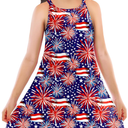Remimi Girls 4th of July Sleeveless Dresses Summer Beach Tank Sundress, USA Fireworks, Size L