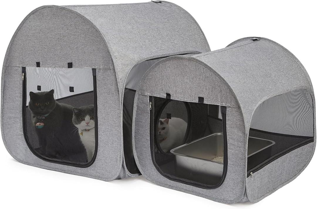 LUCKITTY Portable Cat Playpen, Delivery Room, Enclosure, Postoperative Recovery, House Design for Better Standing, Foldable Pet Tent for Indoor and Outdoor Use, Cat Houses & Condos, Dark Gray  
