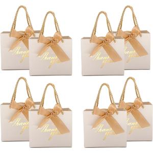 TKSBAG 50 Pack Small Thank You Gift Bags with Handles, 5.5''x 2.3''x4.7'' Mini White Gift Bags Bulk for Baby Shower, Birthday, Wedding, Party Favors, Mother's Day