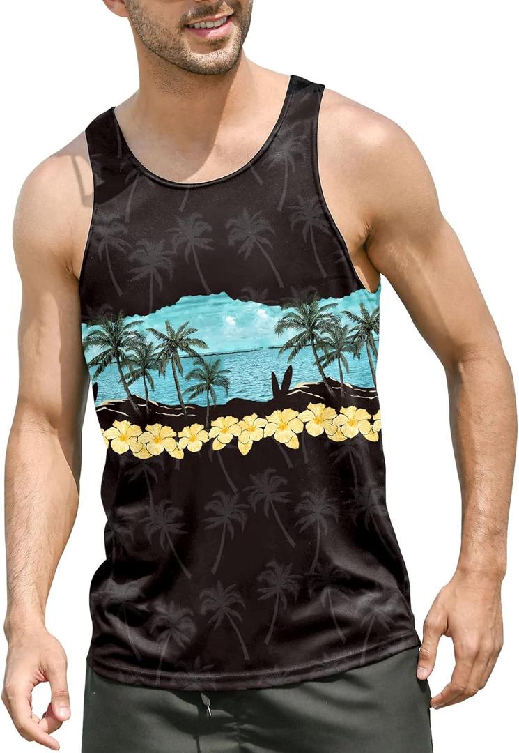 Goodstoworld Mens 3D Tank Top Novelty Graphic Breathable Quick Dry Sleeveless Beach Shirt S-4XL (Large, A3-palm Tree 04)