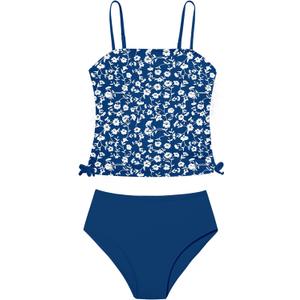 AGAPENG Girls Swimsuit Two Piece Bathing Suit Gingham Tankini Printed Bikini Set Drawstring Girls' Swimwear for 13-14 Years