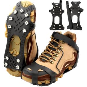 Ice Cleats for Shoes and Boots,Silicone Crampons,11 Stainless Shoe Spikes for Snow and ice,Heavy Duty Traction for Hiking,Climbing &Mountaineering,Ice Fishing (Ultra-Cold -45C, Easy On/OffUnisex) (Large)