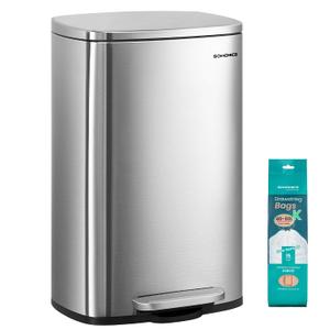 SONGMICS 13 Gallon (50 L) Trash Can, Stainless Steel, Step-On Pedal
Kitchen Garbage Can, Recycling or Waste Bin, with Soft Close Lid, Removable Inner Bucket, Silver ULTB050E01