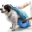 Tuff Pupper Quick Dry Towel for Dogs | Ultra Absorbent Microfiber Shammy | Extra Large 35x15 Size for All Breeds | Comfortable Hand Pockets | Indoor Outdoor Use | Durable Material | Machine Washable (Blue)