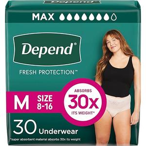 Depend Fresh Protection Adult Diapers, Incontinence & Postpartum Bladder Leak Underwear for Women, Disposable, Maximum, Medium, Blush, 30 Count 