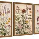 AVECCO Vintage Color Wildflower Canvas 3 Pieces Wall Art, Nature Floral Artwork Wall Decor, Botanical Art Prints for Bedroom Living Room Office Home Decoration Ready to Hang 20x30 Inch Wood Framed