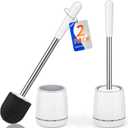Toilet Brush, 2 PCS Toilet Brush and Holder with 304 Stainless Steel Handle, Space Saving Toilet Bowl Brush for Storage, Durable Bristles Toilet Scrubber for Bathroom Cleaning