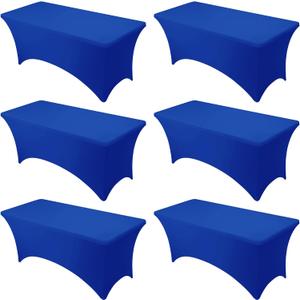 6-Pack Premium Royal Blue Spandex Tablecloths for 6ft Rectangle Tables, Stain & Wrinkle-Resistant, Washable Stretch Polyester Fitted Table Cover for Weddings, Banquets, Events, Parties