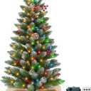 Remote Control - 3 Ft Artificial Mini Christmas Tree, Snowy Tabletop Christmas Tree 50 Warm White & Colorful Lights Timer Battery Operated 110 Branches 12 Pinecones 84 Red Berry Burlap Base Xmas Decor