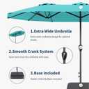 15FT Double Sided Patio Umbrella with Base Included Large Outdoor Market Umbrella with Crank Handle, UV Resistant Canopy, Sturdy Frame for Garden, Poolside, Deck, Aqua Blue