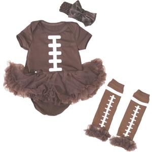 Petitebella Rugby Print Brown Bodysuit Brown Baby Dress Leg Warmer Nb-18m (6-12 Months)