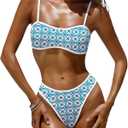 OWICA Women's 2 Piece Bikini Sets Floral Print High Cut Bathing Suits Cheeky Bandeau Beachwear Swimsuits for Women (Blue, M)