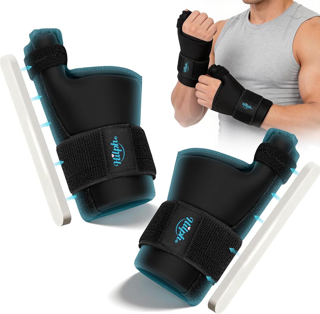 Hilph 1 Pair Upgraded Thumb Wrist Ice Pack Wrap with Removable Thumb Splint Support for Carpal Tunnel & Tenosynovitis, Hand Gel Ice Pack Hot Cold Compress for Arthritis, Tendonitis, Mommy Wrist
