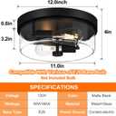 szzgco Flush Mount Ceiling Light Fixtures, 2-Light Black Ceiling Mount for Farmhouse with Clear Glass Lampshade, Industrial Flush Mount Light Fixture for Hallway, Kitchen, Entryway and Foyer