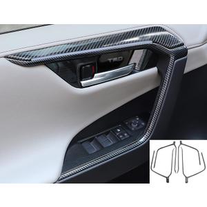 Car Accessories Fit for Toyota RAV4 (XA50) 2019 2020 2021 2022 2023 2024 Door Inner Armrest Frame Handle Decor Cover Trims (Carbon Fiber Style) ABS 4PCS
