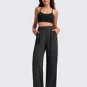 G4Free Dress Pants Women with Pockets Wide Leg High Waist Comfortable Stretchy Yoga Business Casual Work Trousers (Black,XS,Petite) (Black, XS)