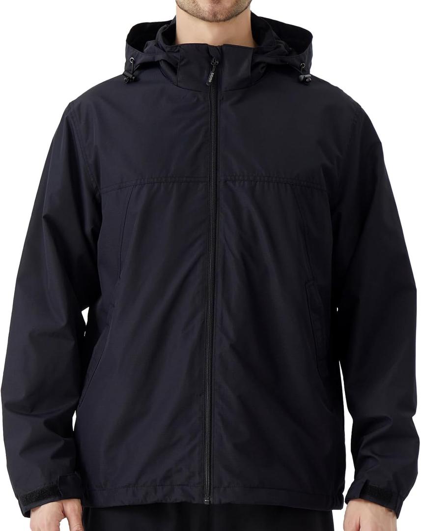 Men's Lightweight Hooded Jacket Waterproof Windbreaker Raincoat Shell Jacket for Outdoor Hiking Traval (Medium, Black)