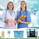 4 Pcs 2026 Nurse Week Gift Set Nursing Graduation Appreciation Gift for Women Including Nursing Tote Bag Nurse Themed 16oz Glasse Cup with Bamboo Lids Straw Makeup Bag Badge Reel
