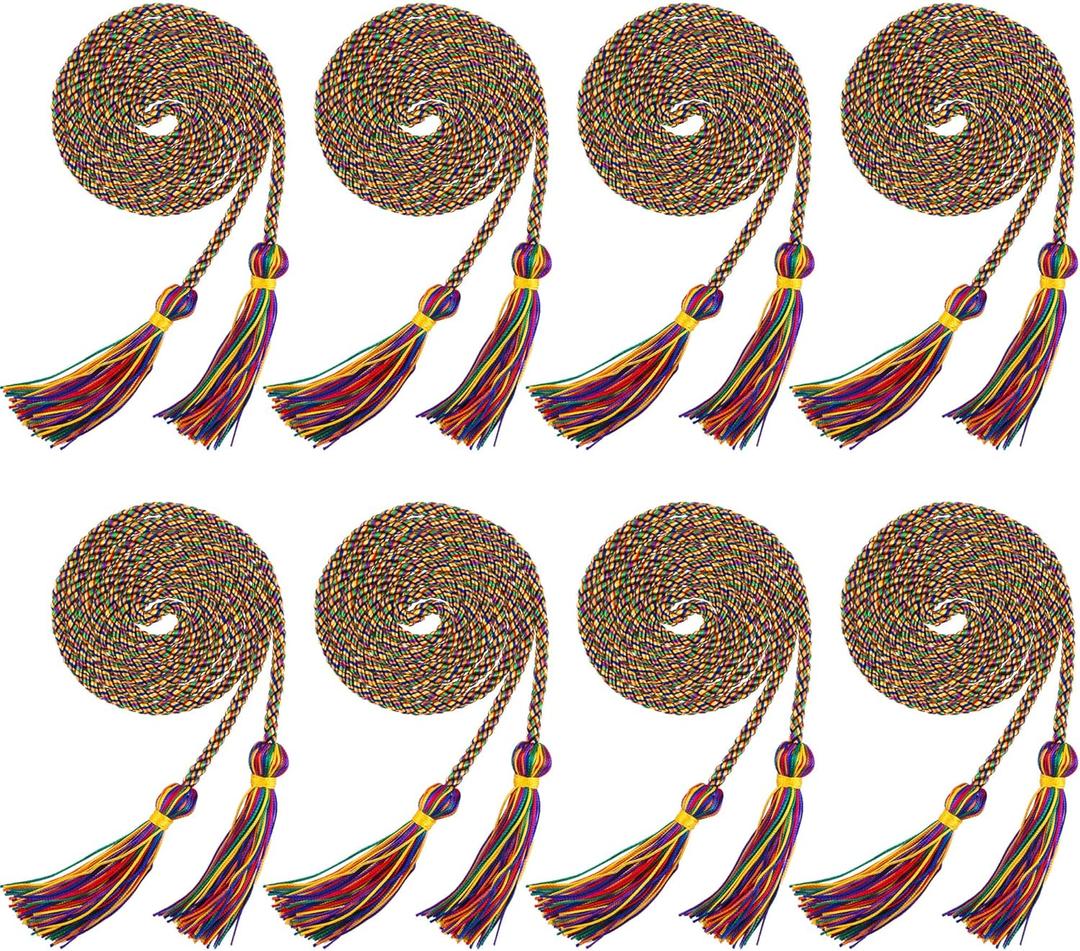 Trounistro 8 Pieces Graduation Cords Yarn Honor Cords with Tassel for College Graduation Students (Rainbow Color)