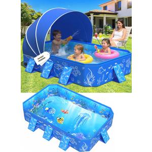 2026 Kiddie Pool with Canopy,Baby Swimming Pool for Toddler,Non-Inflatable Portable Pool for Kids,Foldable Toddler Pool with Shade,Kiddie Pool for Backyard,Pop Up Baby Beach Pool 53''40''33''