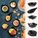 Tessco for you 100 Pcs Mini Appetizer Plates Set, Disposable Dessert Plates Assorted Shape Mini Plastic Spoons for Wedding Party Birthday (Black)