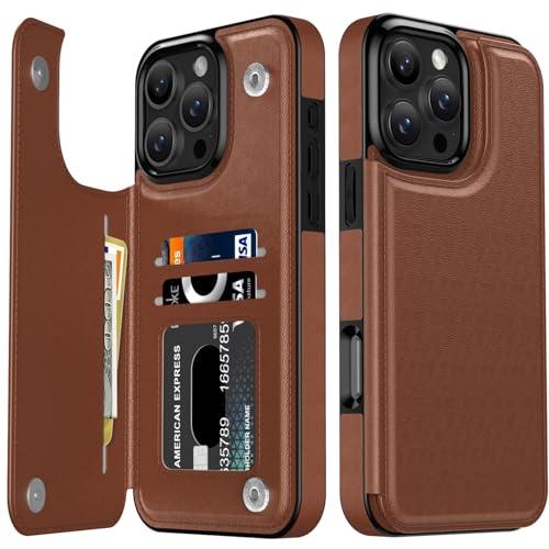 LETO for iPhone 16 Pro Wallet Case - Flip Folio Leather Kickstand - Fashionable Designs - Credit Card Holder - Protective Phone Cover for Women and Girls - 6.3" - Brown