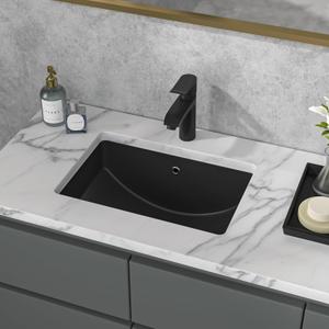 Sarlai Undermount Bathroom Sink - 21 x 15 inch Rectangular Vessel Sink Undermount Modern Ceramic Rectangle Vanity Sink Art Basin with Overflow, Interior Bowl Size 19-2/9" x 13-1/9" (Black)