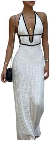 MakeMeChic Women's Sleeveless Backless Summer Maxi Dress Size S