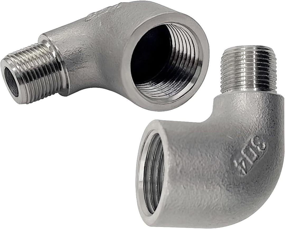 Beduan Stainless Steel Water Line Adapter 1/2 BSP Female to 3/8 Comp Male 90 Degree Elbow Reducer Hose Pipe Compression Fitting Home Supply Hose, Stop Valve Adapter, Pipe Connector (Pack of 2)