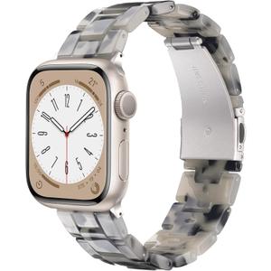 V.R.HOPE Resin Watch Band Compatible with Apple Watch Band for Women 38mm 40mm 41mm 42mm Starlight Fashion Lightweight Bracelet Strap for iWatch Series 11/10/9/8/7/6/5/4/3/2/1/SE3(Ink White Starlight)